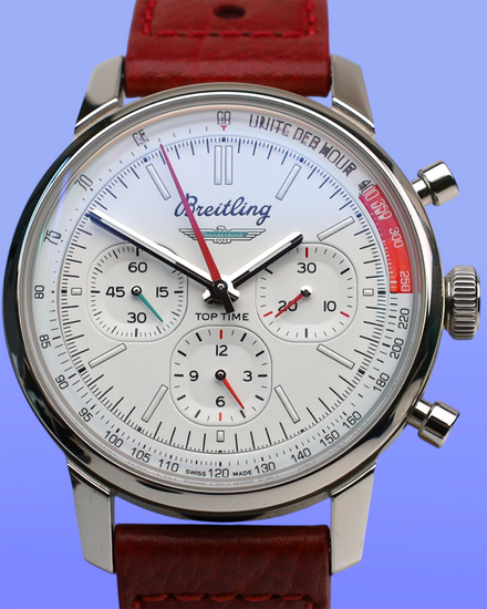 No Reserve - Breitling Top Time "Ford Thunderbird" 41MM White Dial Leather Strap (AB0176)