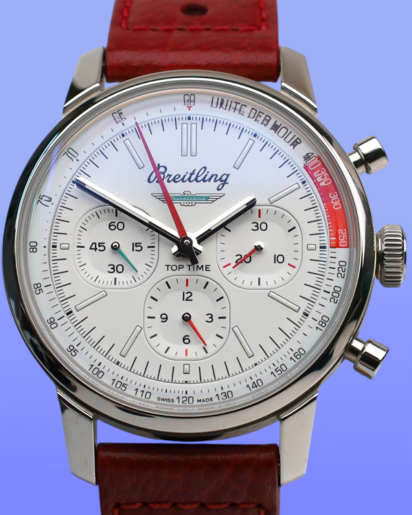 No Reserve - Breitling Top Time "Ford Thunderbird" 41MM White Dial Leather Strap (AB0176)