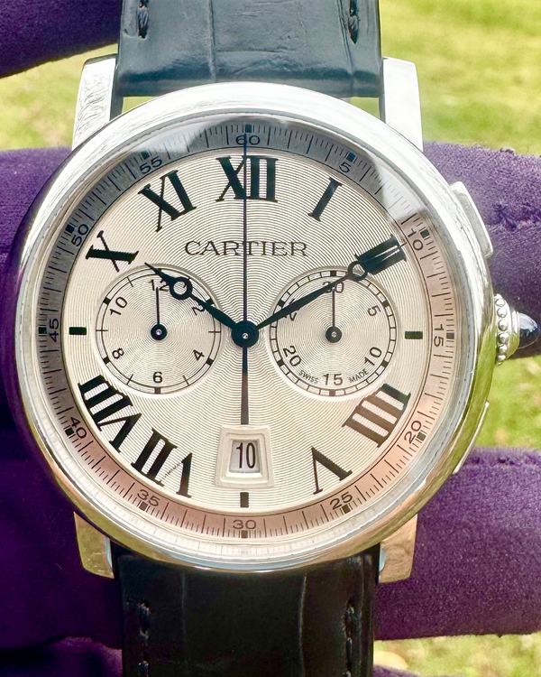 Cartier Rotonde De Cartier Chronograph 40MM Silver Dial Leather Strap (WSRO0002)