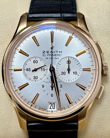 Zenith Captain Chronograph El Primero 42MM Silver Dial Aftermarket Leather Strap (18.2110.400/01.C498)