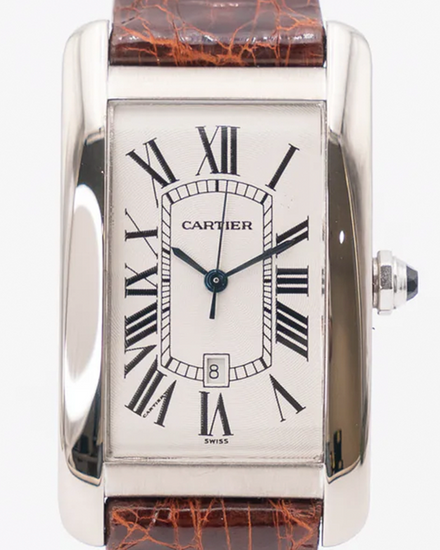 Cartier Tank Américaine 26MM Silver Dial Aftermarket Leather Strap (1741)