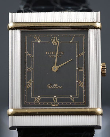 Rolex Cellini 26MM Black Dial Leather Strap (4137)