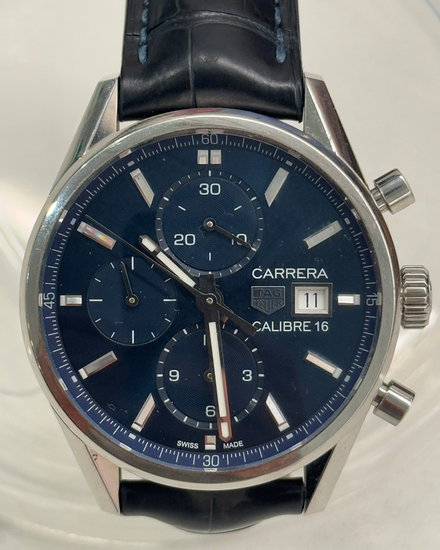 Tag Heuer Carrera Calibre 16 41MM Blue Dial Leather Strap (CBK2112.BA0715)