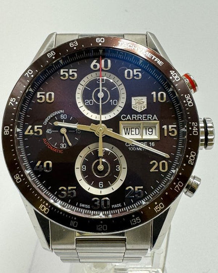 No Reserve - Tag Heuer Carrera Calibre 16 44MM Brown Dial Steel Bracelet (CV2A12)