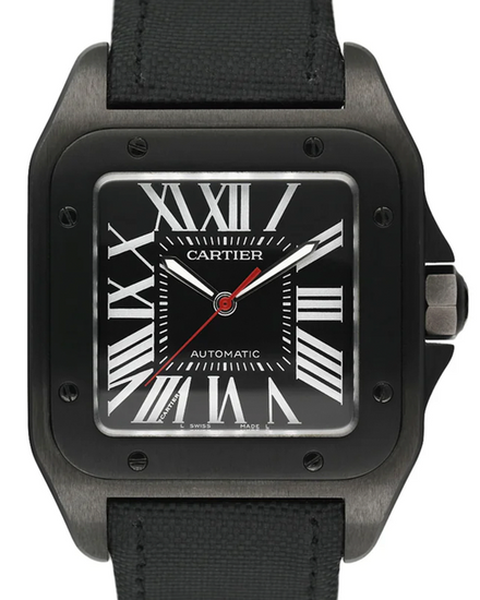 Cartier Santos 100 41.3MM Black Dial Textile Strap (WSSA0006)