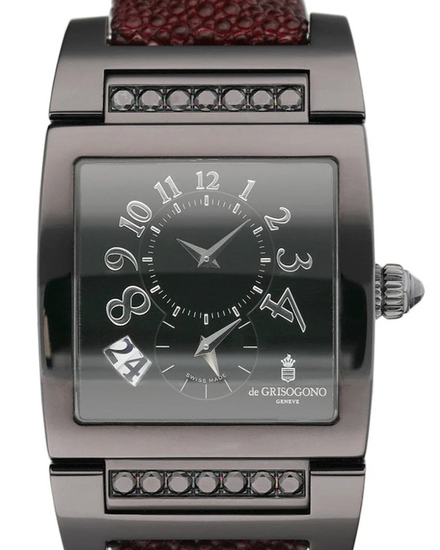 De Grisogono Instrumento NºUNO 33MM Black Dial Leather Strap (UNO/DF)