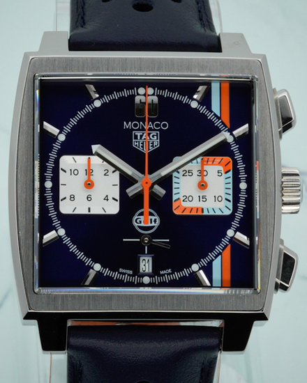Tag Heuer Monaco "Gulf" 39MM Blue Dial Leather Strap (CBL2115.FC6494)
