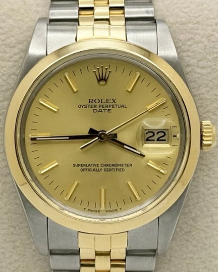 1988 (R Serial) Rolex Oyster Perpetual Date 34MM Champagne Dial Two-Tone Jubilee Bracelet (15003)