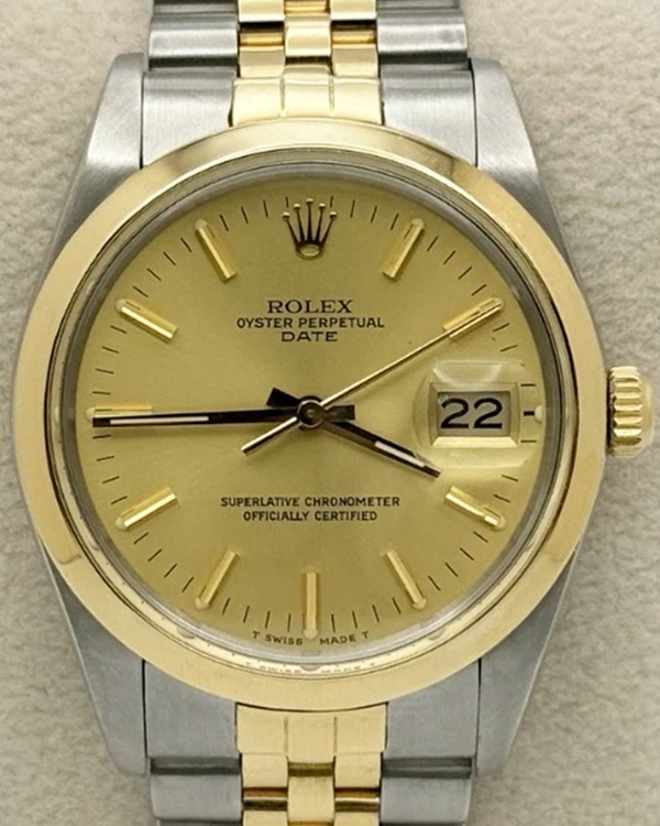 1988 (R Serial) Rolex Oyster Perpetual Date 34MM Champagne Dial Two-Tone Jubilee Bracelet (15003)