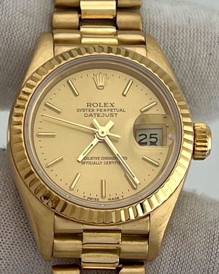 1984 Rolex Lady-Datejust 26MM Champagne Dial Yellow Gold President Bracelet (69178)