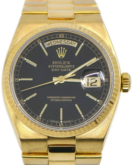 Rolex Day-Date Oysterquartz 36MM Quartz Black Dial Yellow Gold Oysterquartz Bracelet (19018)