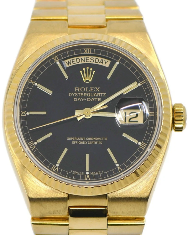 Rolex Day-Date Oysterquartz 36MM Quartz Black Dial Yellow Gold Oysterquartz Bracelet (19018)