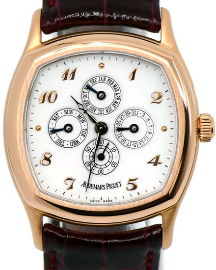 Audemars Piguet Vintage John Schaeffer Triple Calendar 33MM White Dial Leather Strap (25870OR)
