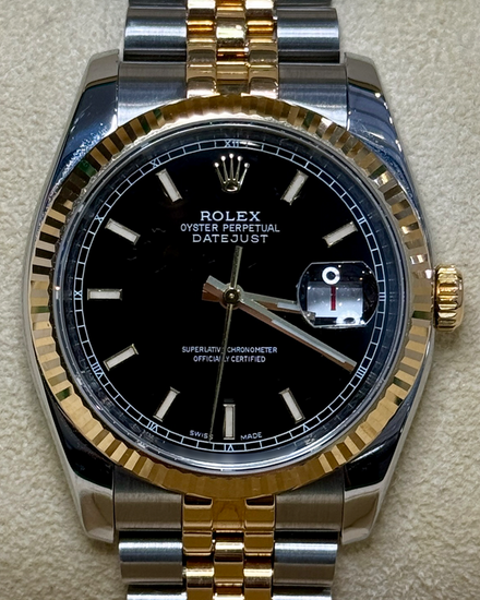 Rolex Datejust 36MM Black Dial Two-Tone Super Jubilee Bracelet (116233)