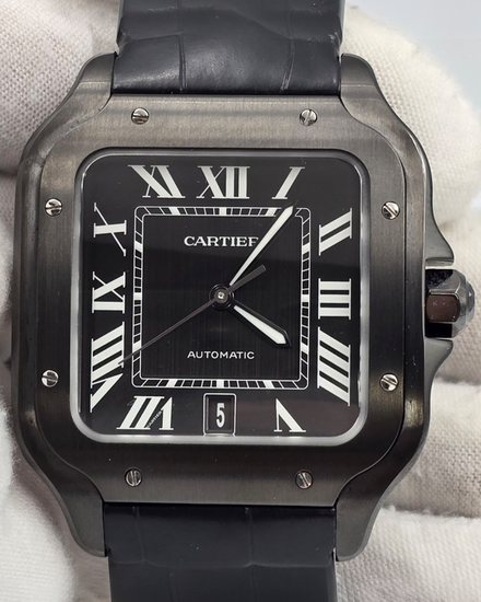 2023 Cartier Santos De Cartier 39.8MM Black Dial Leather Strap (WSSA0039)