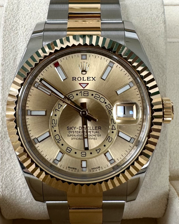 2022 Rolex Sky-Dweller 42MM Champagne Dial Two-Tone Oyster Bracelet (326933)