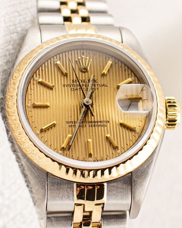 Rolex Lady-Datejust 26MM Champagne "Tapestry" Dial Two-Tone Jubilee Bracelet (69173)