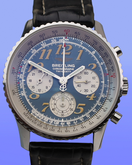 No Reserve - 1999 Breitling Navitimer Twin Sixty II 42MM Blue Dial Leather Strap (A3902212/C287)