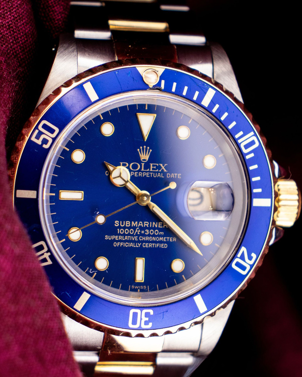 1999 (A Serial) Rolex Submariner Date "Bluesy" 40MM Blue Dial Two-Tone Oyster Bracelet (16613)