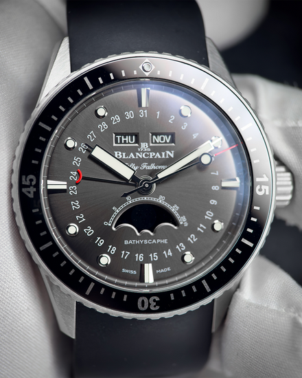 2022 Blancpain Fifty Fathoms Bathyscaphe Calendar Moonphase 43MM Grey Dial Textile Strap (5054-1110-B52A)