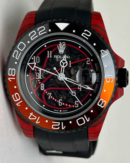 2025 Rolex GMT-Master II "Dennis Rodman Concept" Red Carbon 41MM Aftermarket Skeleton Dial Aftermarket Rubber Strap (AMDT01)