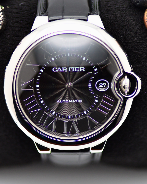 No Reserve - 2018 Cartier Ballon Bleu 42MM Black Dial Leather Strap (WSBB0003)