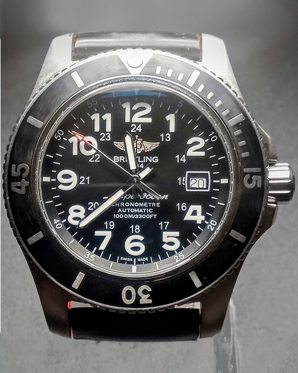 No Reserve - Breitling Superocean II 44MM Black Dial Leather Strap (A17392)