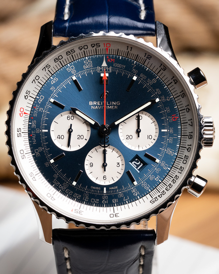 2018 Breitling Navitimer 1 B01 Chronograph 46MM Blue Dial Leather Strap (AB0127211C1P1)