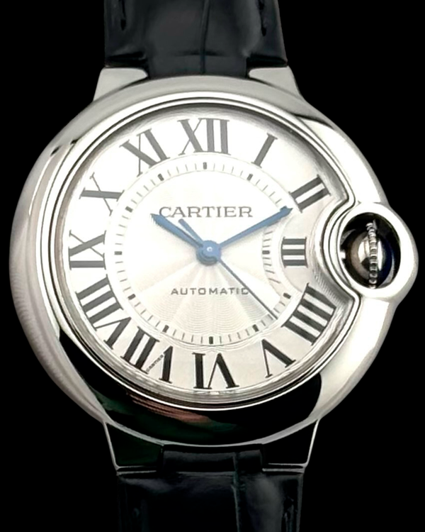 2021 Cartier Ballon Bleu 33MM Silver Dial Leather Strap (WSBB0030)