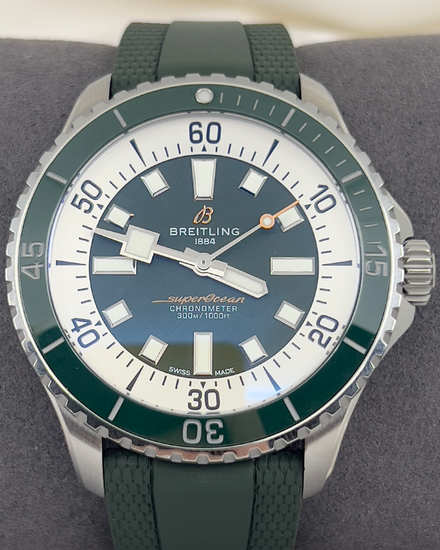 2022 Breitling Superocean 44MM Green Dial Rubber Strap (A17376A31L1S1)