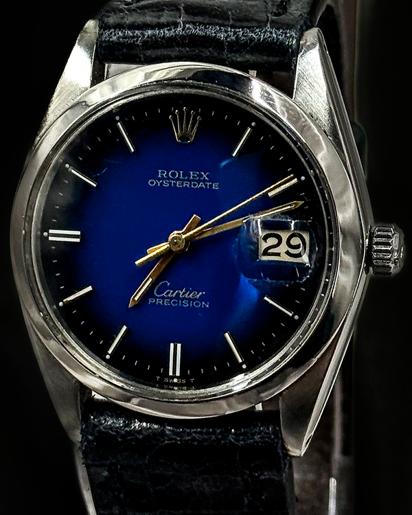 No Reserve - Rolex Oyster Precision Date 34MM Aftermarket Blue Vignette Dial Aftermarket Leather Strap (6694)