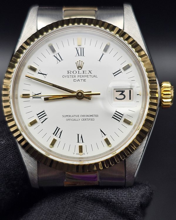Rolex Oyster Perpetual Date 34MM White Dial Two-Tone Oyster Bracelet (1500)