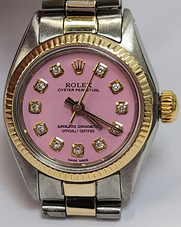 Rolex Oyster Perpetual 26MM Aftermarket Pink Dial Two-Tone Oyster Bracelet (6719)