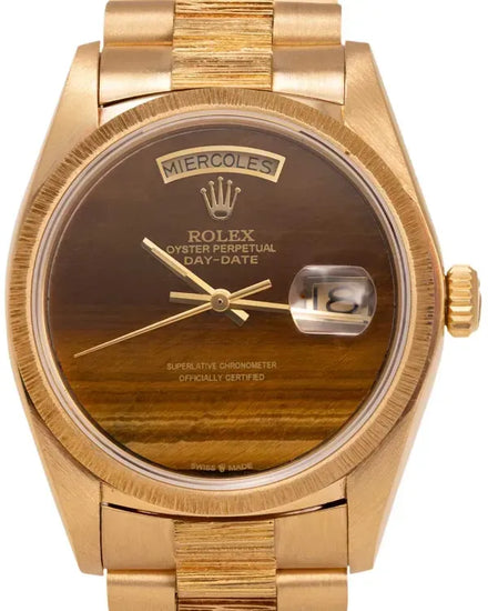 Rolex Day-Date 36MM Aftermarket Tiger's Eye Dial Yellow Gold "Bark" President Bracelet (18078)