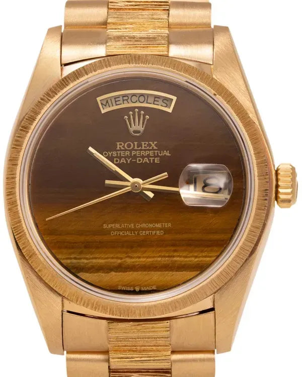 Rolex Day-Date 36MM Aftermarket Tiger's Eye Dial Yellow Gold "Bark" President Bracelet (18078)
