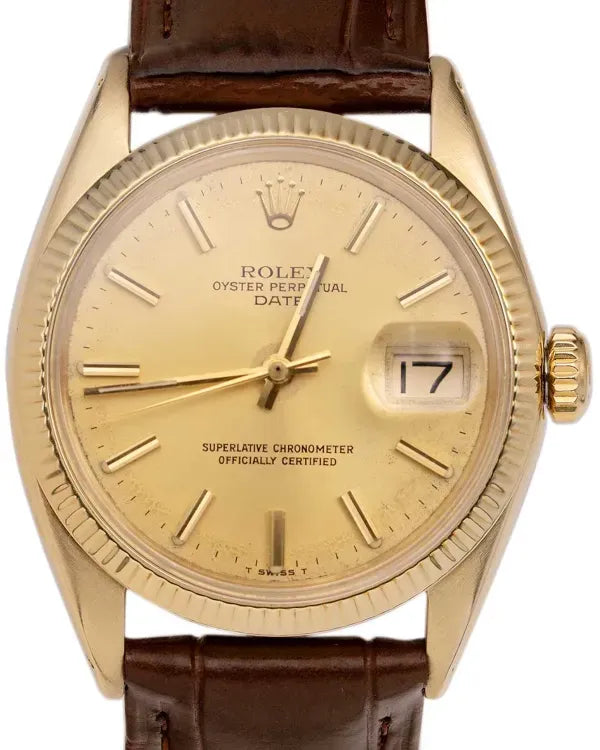 Rolex Oyster Perpetual Date 34MM Champagne Dial Aftermarket Leather Strap (1500)
