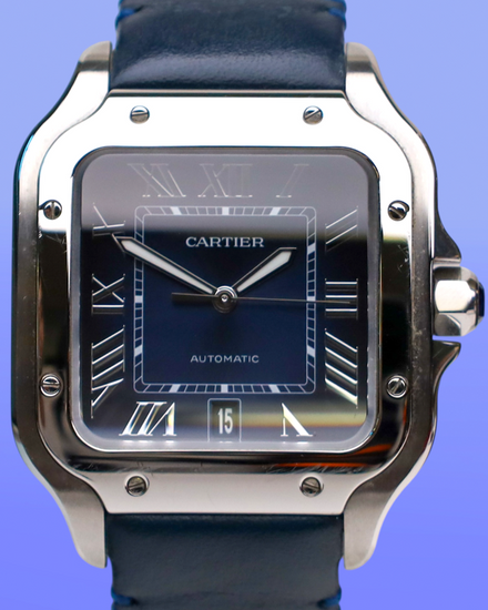 2024 Cartier Santos De Cartier 39.8MM Blue Dial Leather Strap (WSSA0030)