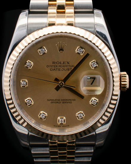 2011 Rolex Datejust 36MM Champagne Dial Two-Tone Super Jubilee Bracelet (116233)