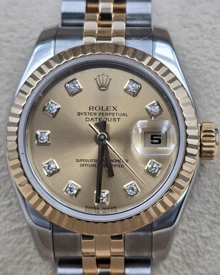 2005 Rolex Lady-Datejust 26MM Champagne Dial Two-Tone Super Jubilee Bracelet (179173)