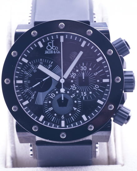 Jacob & Co. Epic II Chronograph 46MM Black Dial Rubber Strap (E2CBR)
