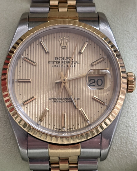 1991 (X Serial) Rolex Datejust 36MM Champagne "Tapestry" Dial Two-Tone Jubilee Bracelet (16233)