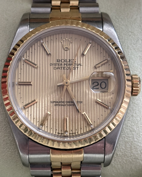 1991 (X Seerial) Rolex Datejust 36MM Champagne "Tapestry" Dial Two-Tone Jubilee Bracelet (16233)