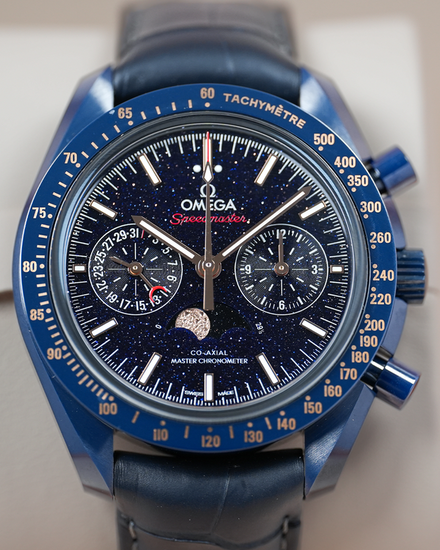Omega Speedmaster Moonphase "Blue Side of the Moon" 44.25MM Aventurine Dial Leather Strap (304.93.44.52.03.002)