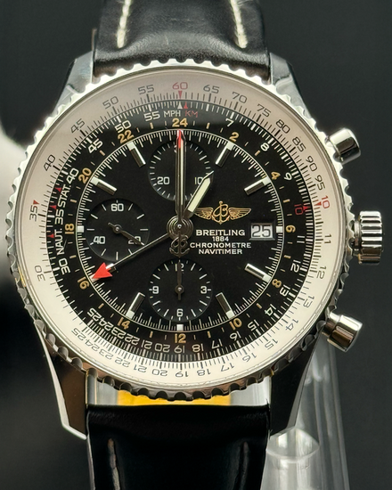 Breitling Navitimer World GMT 46MM Black Dial Leather Strap (A24322)