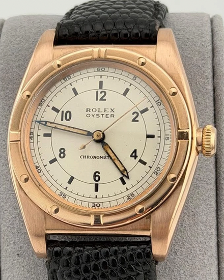 1945 (3.0 Serial) Rolex Bubble Back 33MM White Dial Aftermarket Leather Strap (3725)