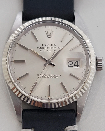 Rolex Datejust 36MM Silver Dial Aftermarket Leather Strap (16014)
