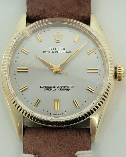 Rolex Oyster Perpetual 34MM White Dial Aftermarket Leather Strap (6467)