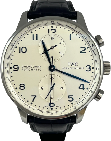 IWC Schaffhausen Portugieser Chronograph 41MM Silver Dial Leather Strap (IW371446)