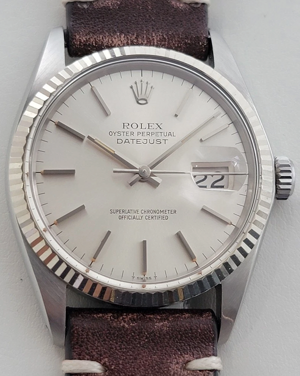 Rolex Datejust 36MM Silver Dial Aftermarket Leather Strap (16014)