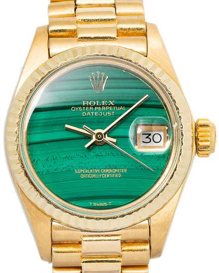 Rolex Lady-Datejust 26MM Malachite Dial Yellow Gold President Bracelet (6917)